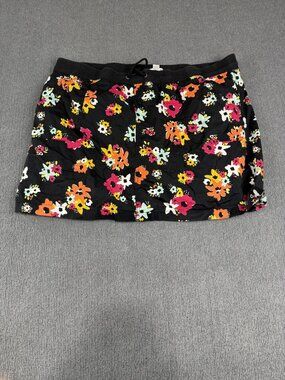 Dash Womens Black Multicolor Floral Drawstring Skort 2X